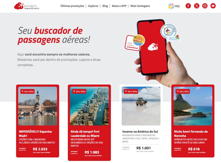 Passagens-Imperdiveis Passagens Imperdíveis lança novo site com funcionalidades aprimoradas para facilitar o planejamento de viagens