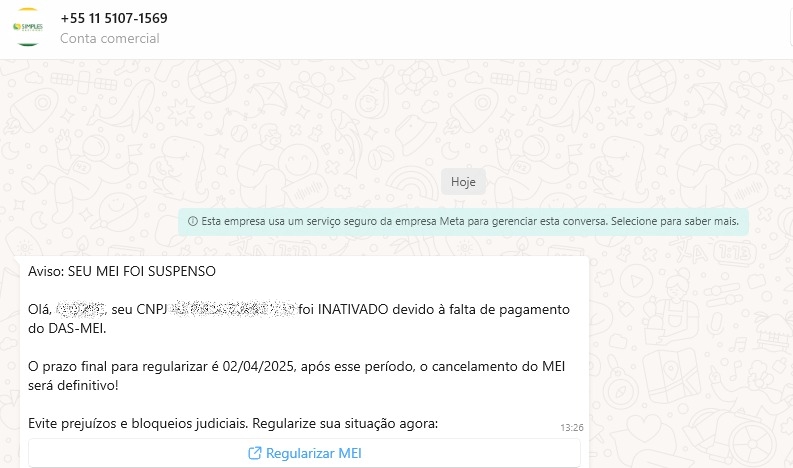 whatsapp-falso-simples-nacional Golpistas utilizam identidade visual do Simples Nacional contra MEIs; saiba como se proteger